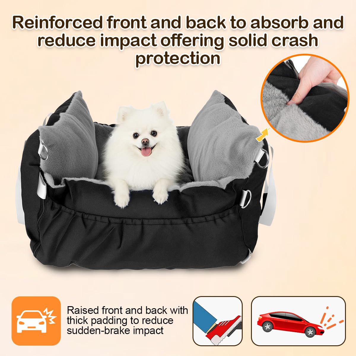 Hunde Autositz für Kleine Hunde bis 15 kg – Tragbarer Hundeautositz mit Erweiterbarer Liegefläche, Sicherheitsleine, Hundesitz Auto für Vorder- oder Rücksitz, Innen & Außen