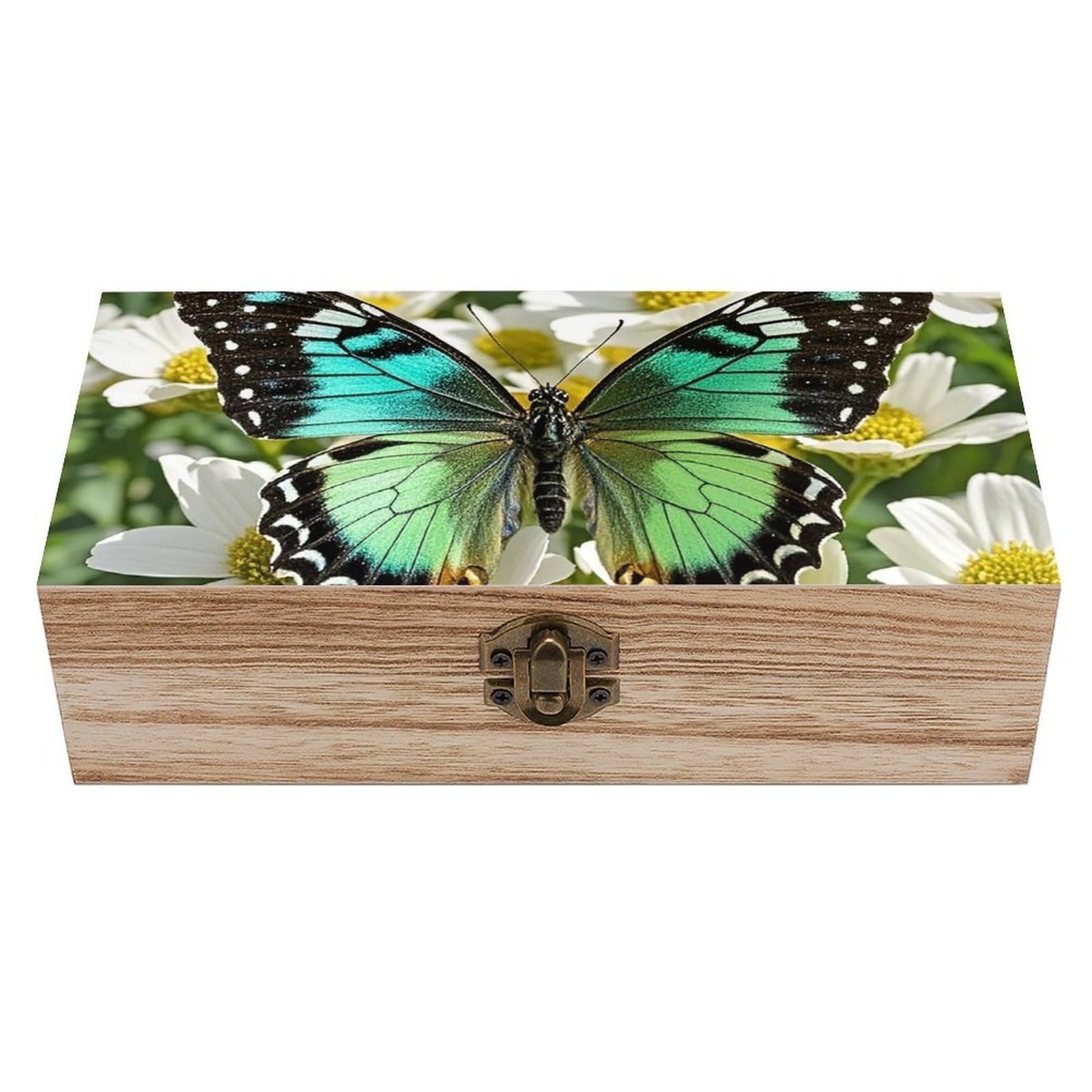 AQRJLPM Wooden Jewelry Box Beautifully Keepsake Box Trinket Box Keepsake Storage Organizer Music Butterfly Handmade Wooden Box for Storing Jewelry, Coins, Tartot Cards, Small Treasures