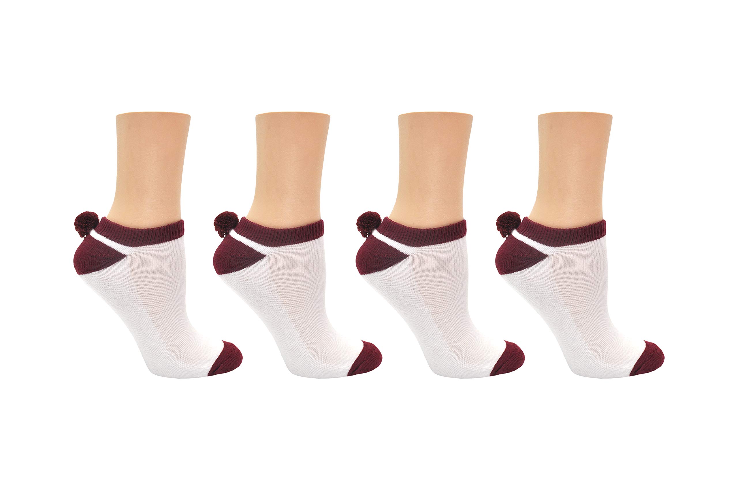 Everything Legwear Sock House Co. Pom Pom Socks (4 Pair) - Team Spirit Athletic Socks - Fits Ladies Shoe Size: 4-10