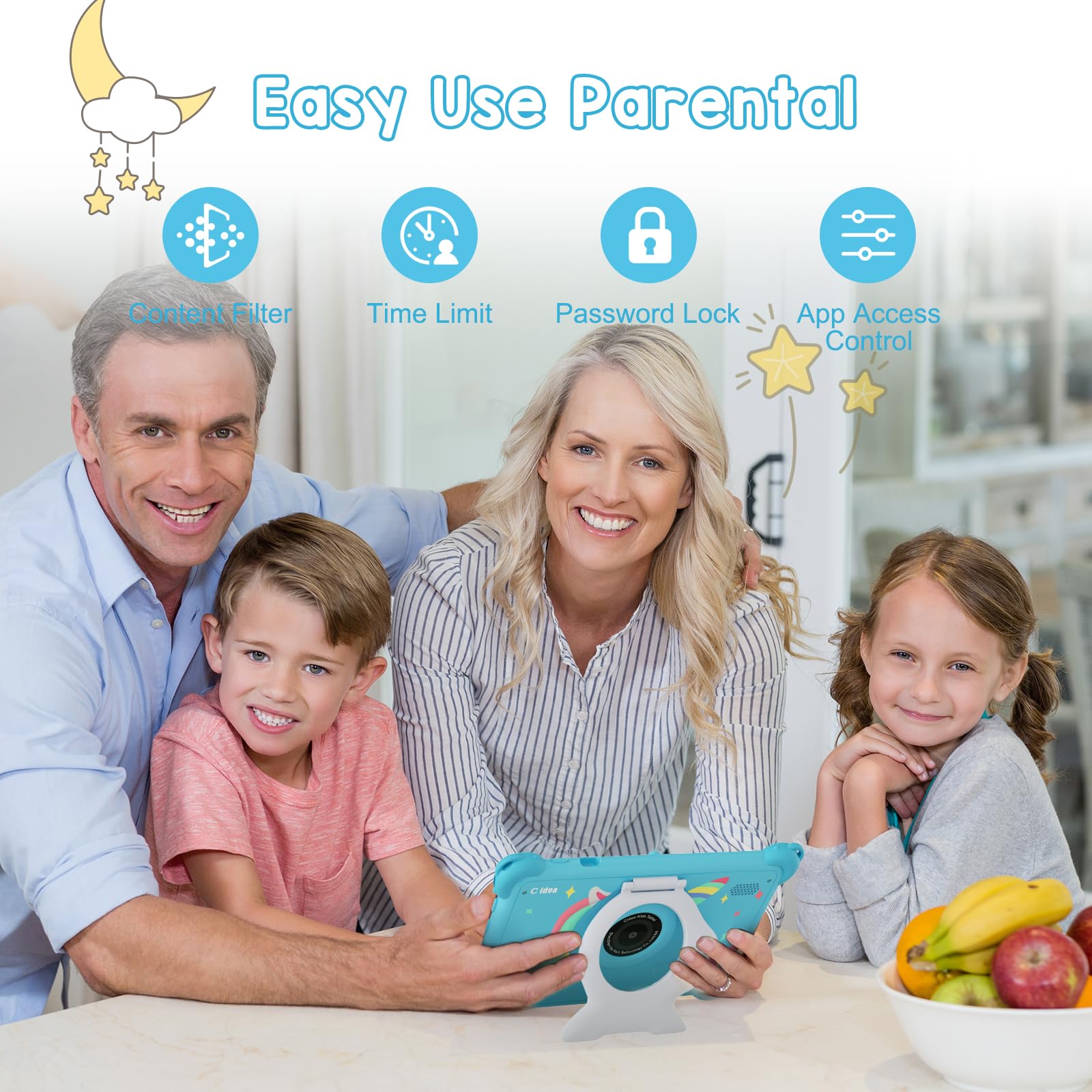 C idea, tablet per bambini, Android 15, 7 pollici, 1024 x 600, 6 GB (3 + 3) RAM + 32 GB ROM, batteria 2500 mAh, app per bambini preinstallate, compatibile con Wi-Fi e Bluetooth (blu)