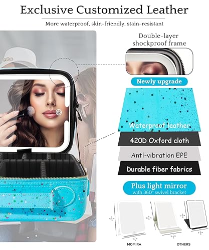 Vista 33 de MOMIRA Bolsa de maquillaje de viaje, bolsa de cosméticos, bolsa organizadora de maquillaje con espejo iluminado, brillo ajustable en 3 escenarios