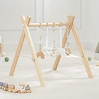 Comfy Cubs Wooden Baby Play Gym - Natural Pinewood Activity Gym with 5 Sensory Toys, Tool-Free Assembly for Infant Development
