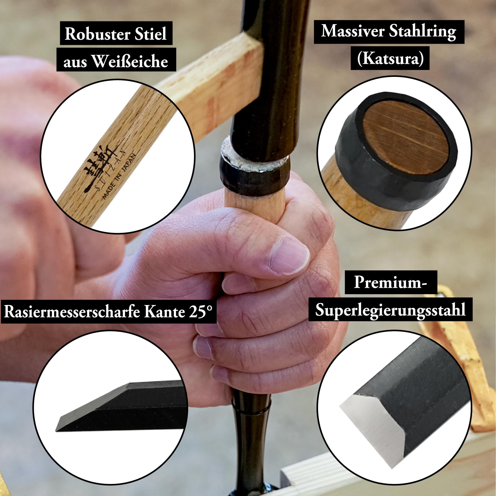SUIZAN Japanischer Holzbeitel 12 mm - Professionelles Oire Nomi Holzbearbeitungswerkzeug