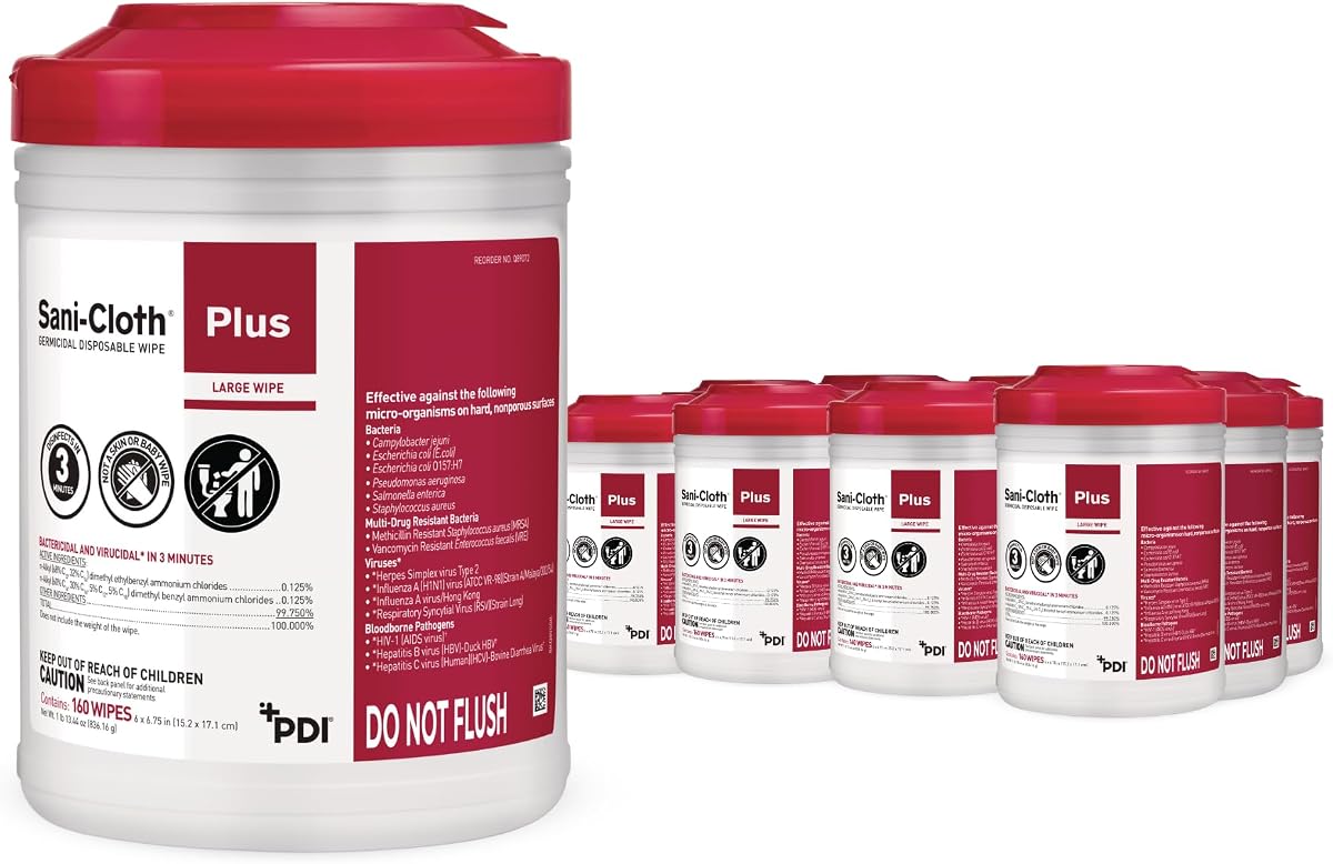 Sani-Cloth Plus Hard Surface Disinfectant Wipe, 160 Count, Q89072 - Case of 12 = 1920 Wipes