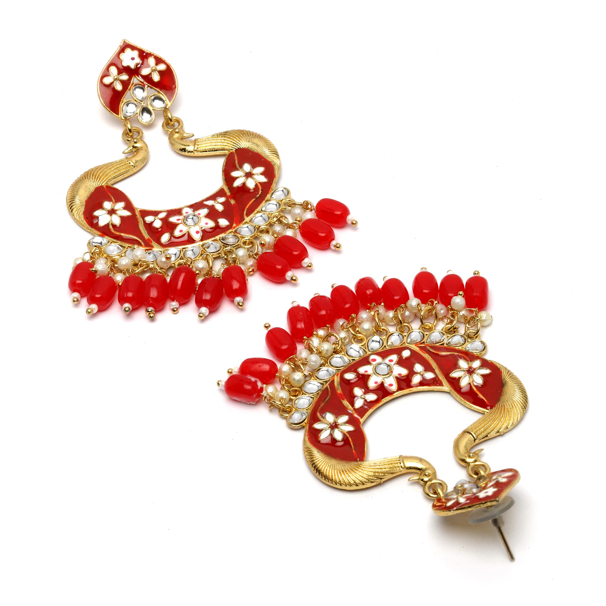Gold-Plated Peacock Earrings with Kundan & Pearls