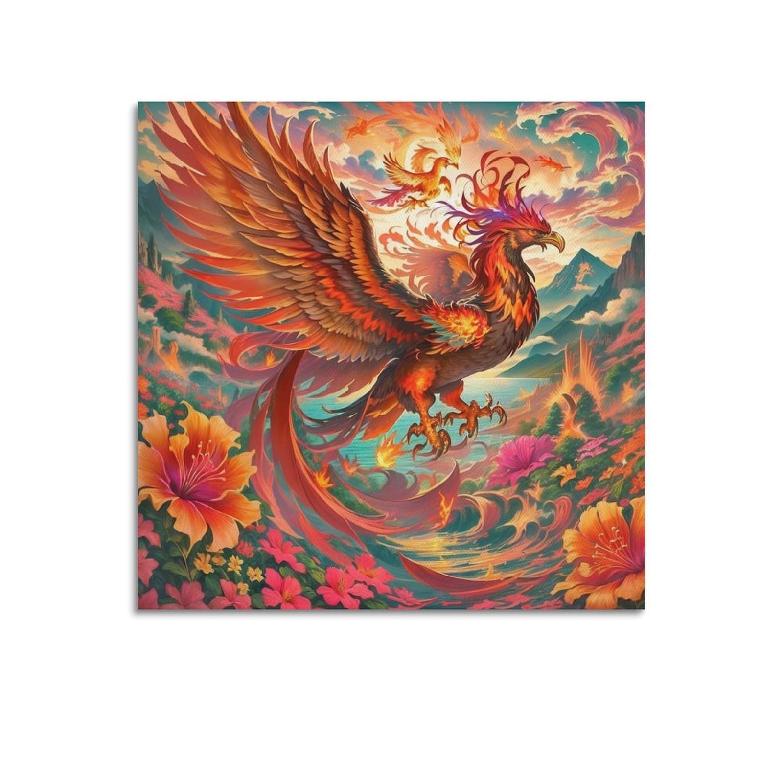 WPHSFX Fantasy Posters Flaming Phoenix Poster Decorative Painting Canvas Wall Posters And Art Picture Print Modern Family Bedroom Decor Posters 16x16inch(40x40cm)