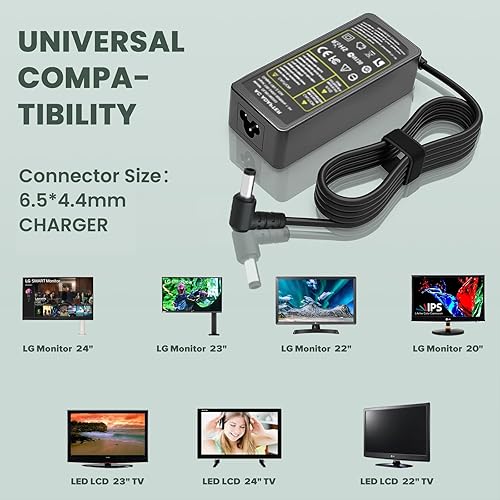 Miniatura 3 de Adaptador de corriente alterna de 19 V para monitor LG de 32 pulgadas, 27 pulgadas, 24 pulgadas, 23 pulgadas, 22 pulgadas, 20 pulgadas, LED, LCD,