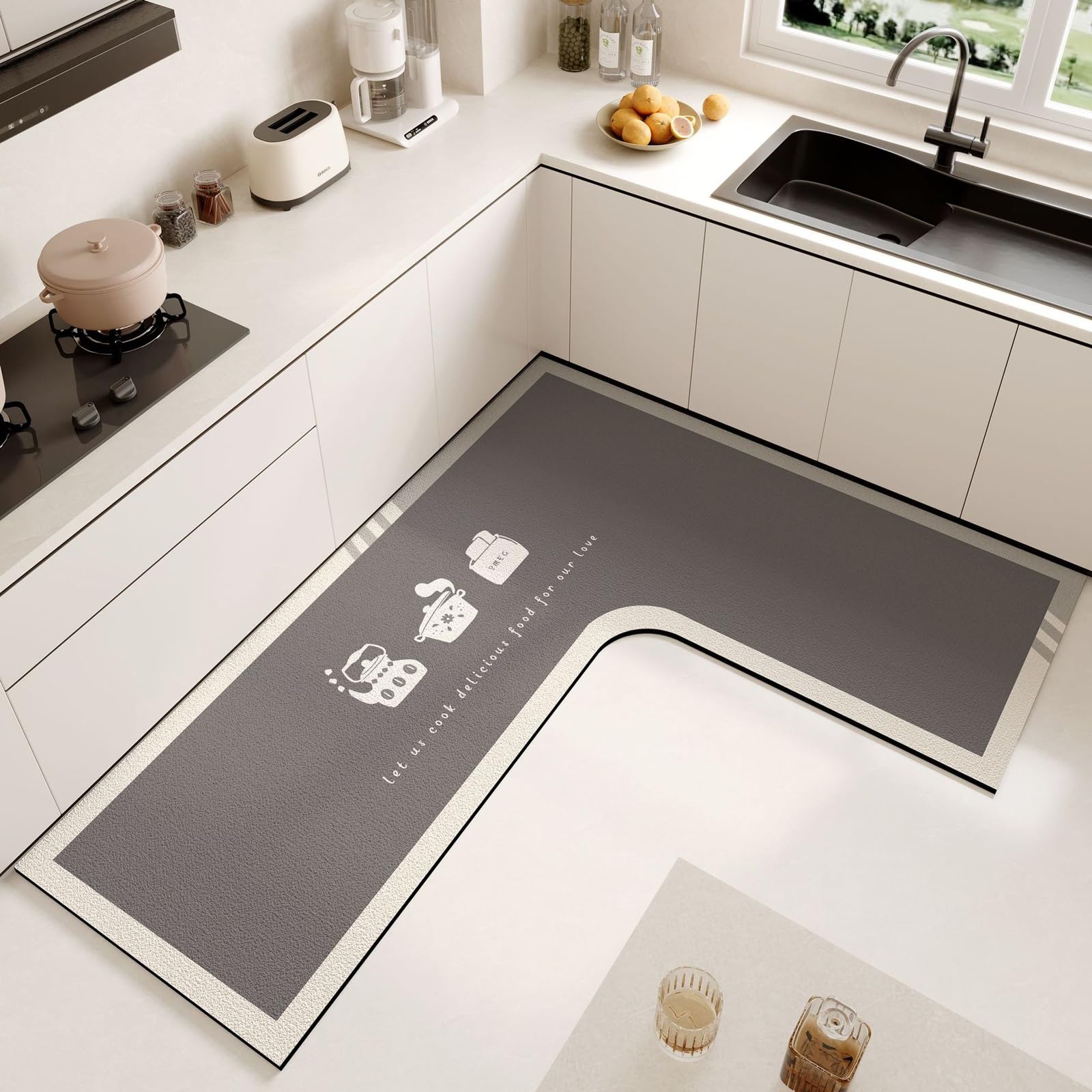 Alfombrilla de cocina en L de 100x120cm, absorción y estilo para proteger tu suelo de esquina