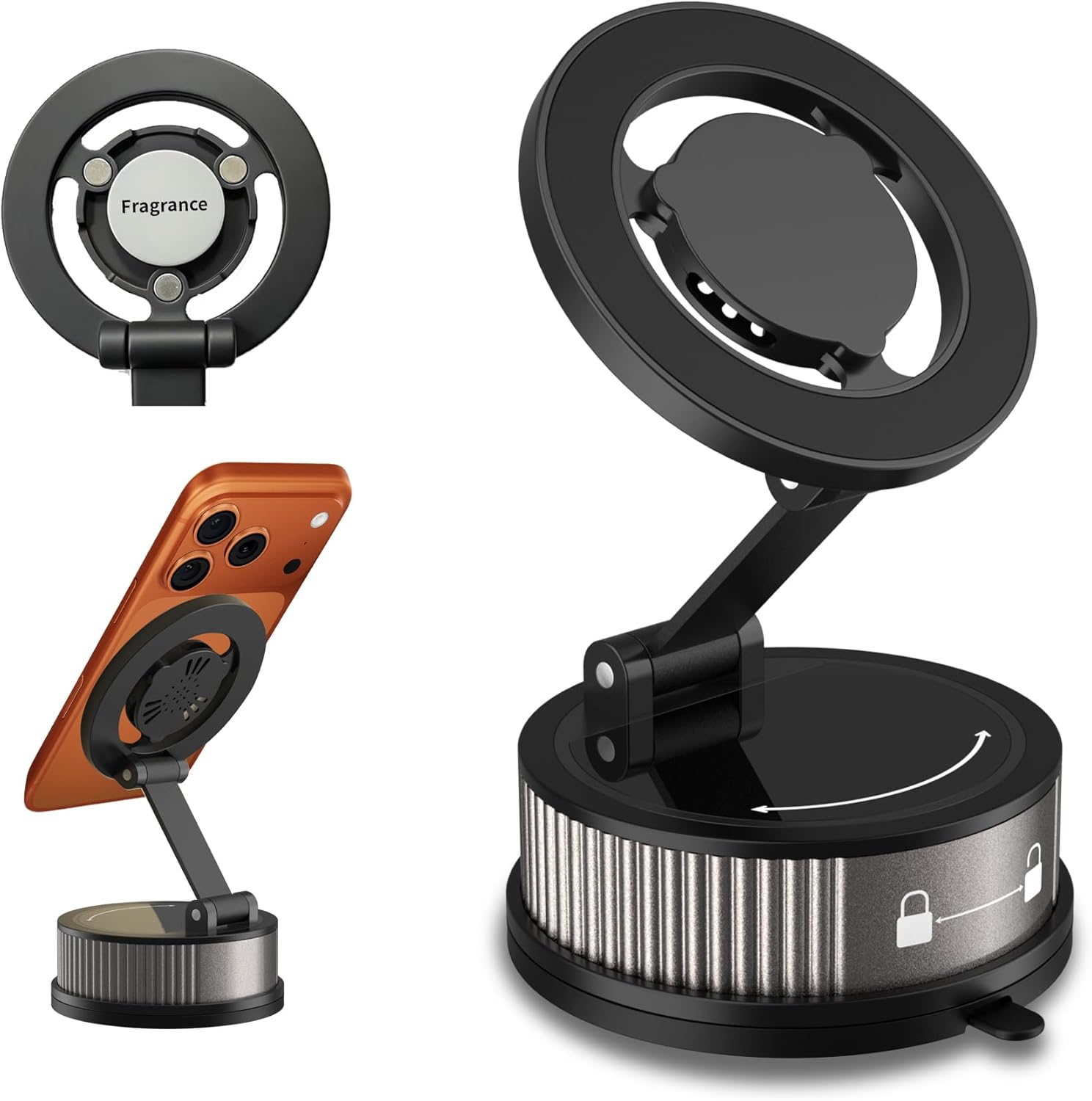 Magnetic Car Phone Holder for MagSafe, 2-in-1 Phone Mount with Fragrance Diffuser, 360° Rotatable Universal Phone Stand for Dashboard Windshield, for iPhone 17-12 Pro Max Plus & More