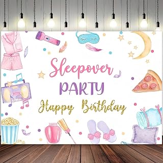 Pastel Pink Slumber Party Background Sleepover Party Backdrop Pajamas Slumber Party Decorations Slumber Night Birthday Spa Makeup Party Banner Cake Smash Photo Props (White, 7x5feet)