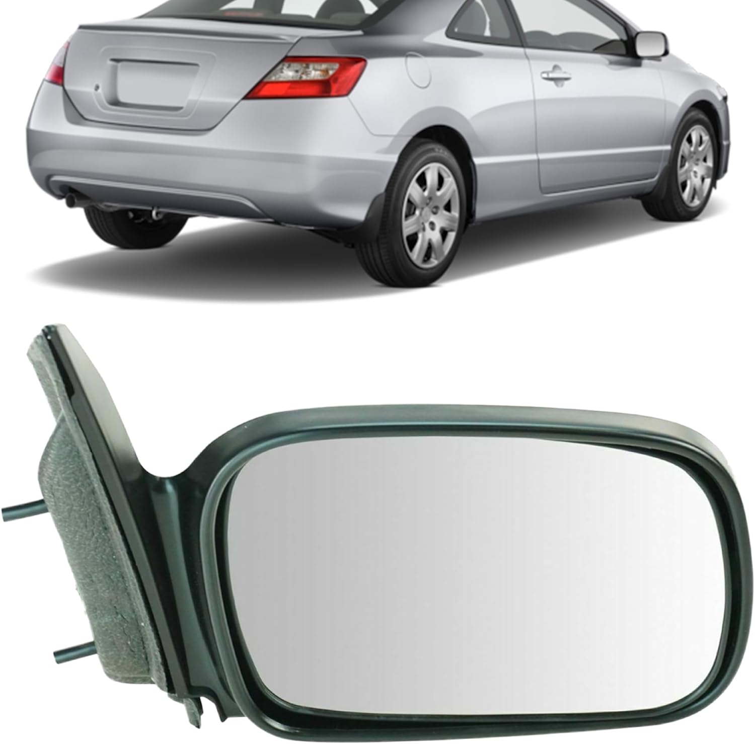 Mirror Replacement For 2006 2007 2008 2009 2010 2011 Honda Civic Coupe - Passenger Side Mirror Includes Clear Glass, Housing, Cover - Paintable, Gloss Black - For Civic DX LX EX Si DX-G EX-L