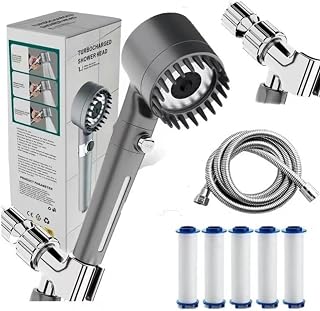 2026New Ion Drops Filtered Shower Head,Ion Drops Shower head with 60 Inch Hose & Holder, Adjustable Drivse Filtered Shower Head with Handheld, Built-in Power Wash for Bathroom (grey)