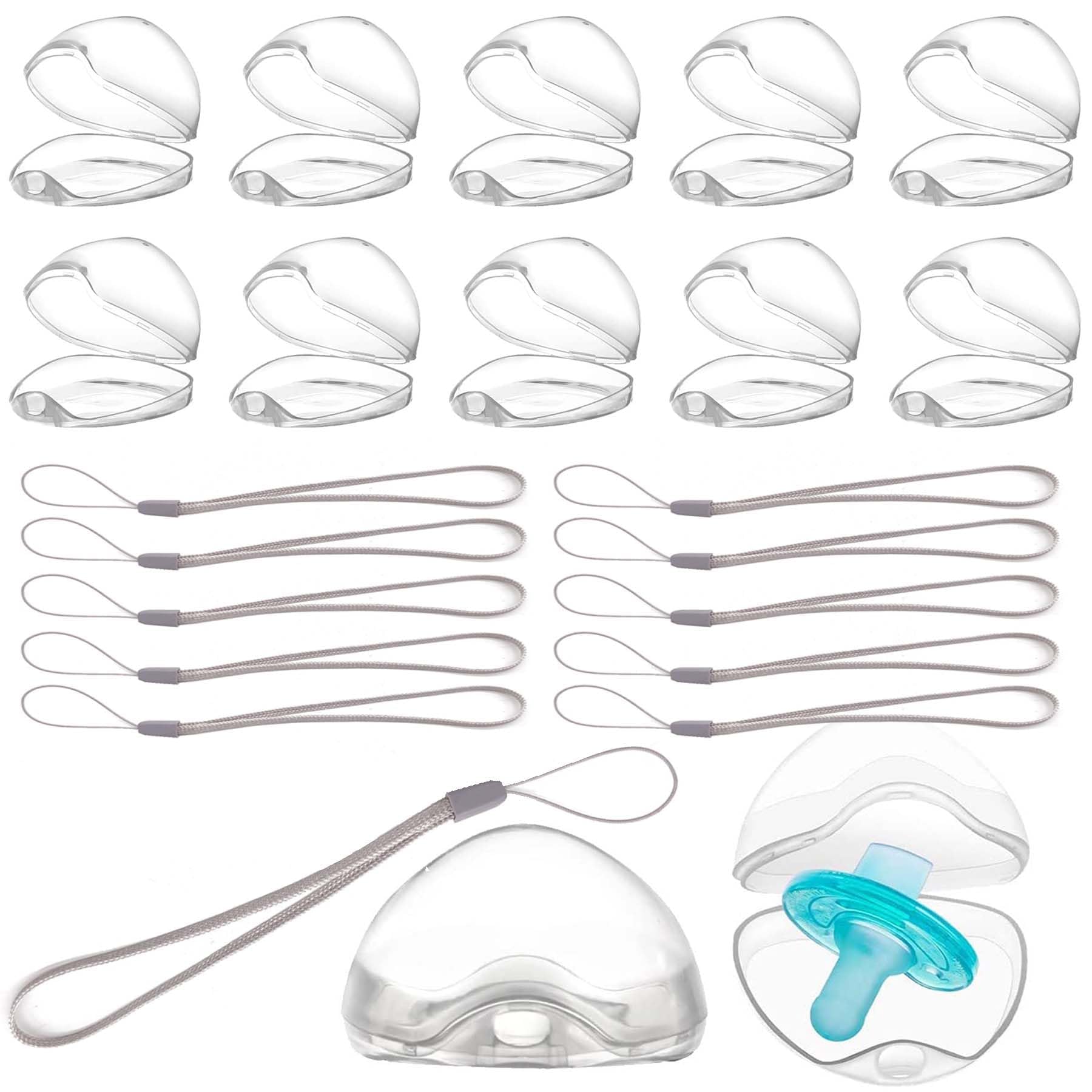 Schnullerbox für Baby,10 Stück Transparentes Schnulleretui mit Schnur,Transparent Schnullerbox,Schnullerbox Tragbar,Schnuller Vorratsbehälter,Schnuller Box Staubdicht