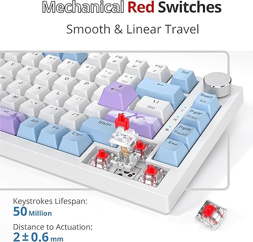 Miniatura 6 de Fogruaden Teclado para juegos con cable, 75 por ciento, intercambiable en caliente, teclado mecánico cremoso de montaje en junta con perilla,
