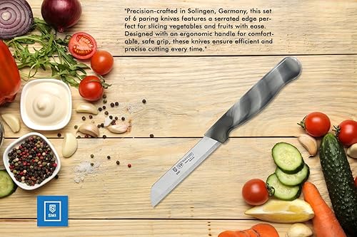 Miniatura 15 de SMI - Juego de 6 cuchillos de pelar con borde dentado, cuchillo para verduras, cuchillo de frutas, cuchillo de cocina fabricado en Solingen Alemania