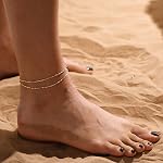 CAROVO Gold Ankle Bracelets for Women 14K Real Gold/Silver Plated Layered Anklet Waterproof Set Snake Sparkly Cuban Link Figaro Bead Paperclip Butterfly Chain Stackable Anklets Set Beach Jewelry for Women