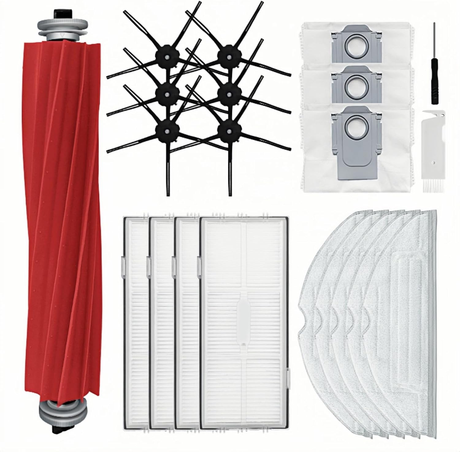 Replacement Spare Parts for Roborock S7 MaxV, S7 MaxV Ultra, S7 Pro Ultra, T8 Plus, G10S Robot Vacuum, 1 Main Brush, 3 Dust Bags, 4 HEPA Filters, 6 Side Brush, 5 Mop Cloths, 19 PCS Accessories Kit