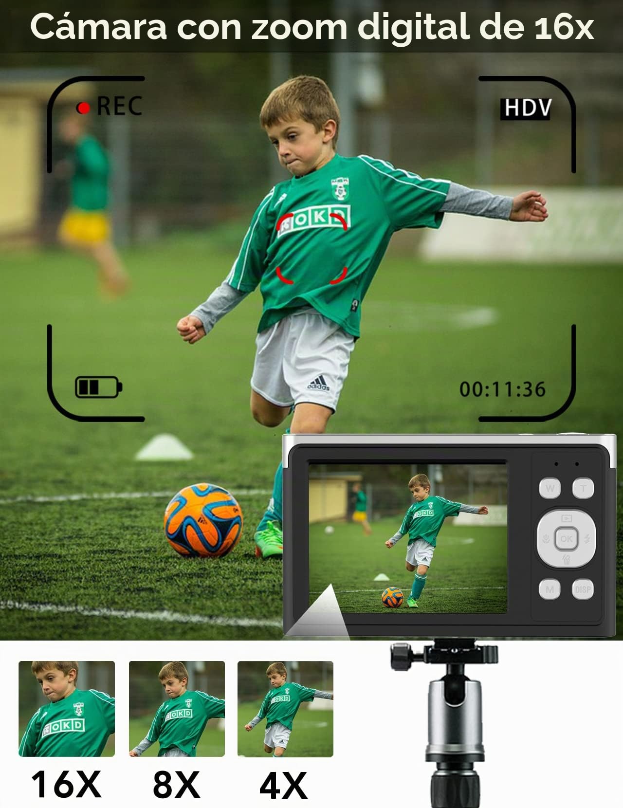 4K Ultra HD Mini Videocámara 50MP 2, 88 Pulgadas LCD Recargable Cámara Compacta Estudiante con Zoom Digital 16x Cámara de Vlogs Youtube para niños, Adultos Principiantes (Negro)
