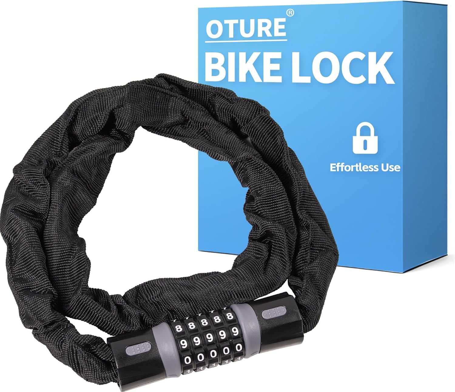 Oture Combination Bike Lock – 5-Digit Resettable 120cm Long Chain, Heavy Duty Keyless Security Lock, Anti-Theft for Bicycle, Motorbike, Scooter, Fence Gate