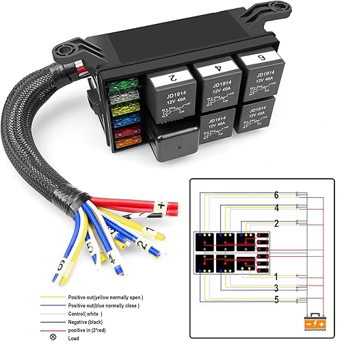 Miniatura 5 de Caja de relé de fusibles de 12 V, 6 ranuras de relé y 6 portafusibles ATCATO, con 6 relés y 6 fusibles, bloque de fusibles de relé impermeable