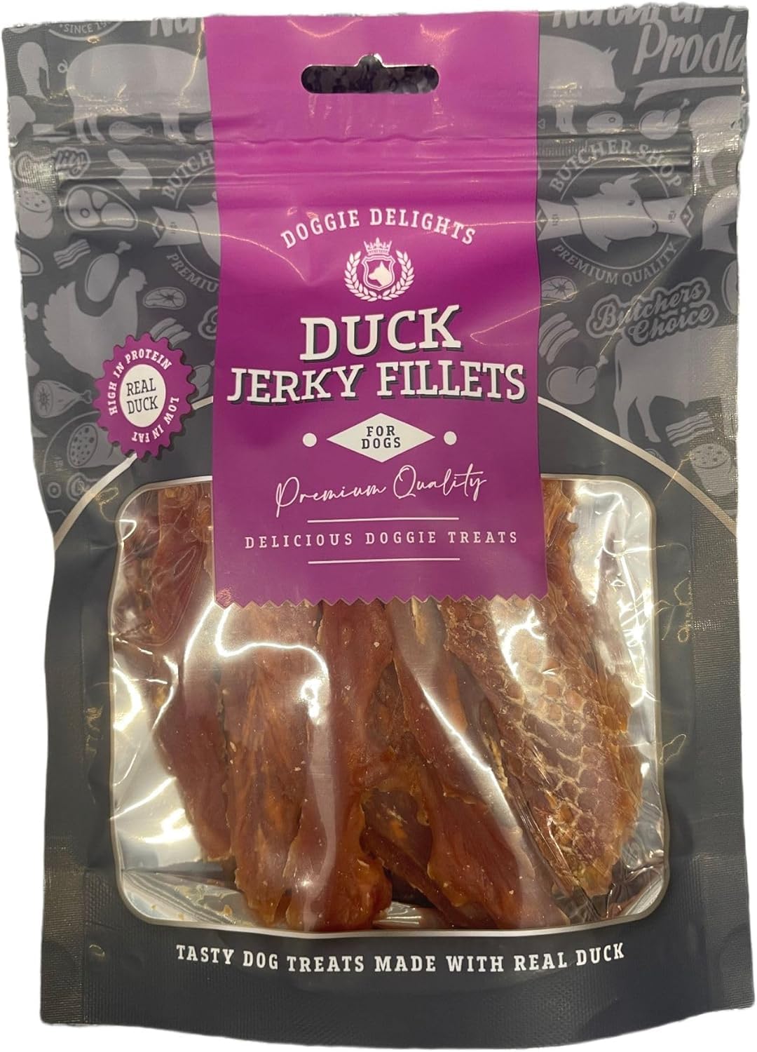Doggie Delights Dog Treats Premium Quality Delicious Doggie Healthy Treats For Dogs Low in Fat Real High In Protein Pack Of 1 (1x Duc Jerky Fillets)
