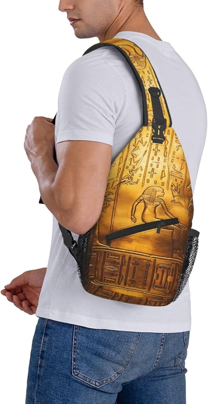 Bolso Cruzado Hombre Egipto Jeroglíficos Poliéster 7.5x3.5x15.3 pulg miniatura 8