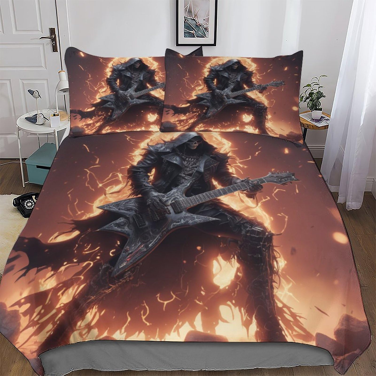 Parure de lit guitare squelette pour transformer la chambre ado rock