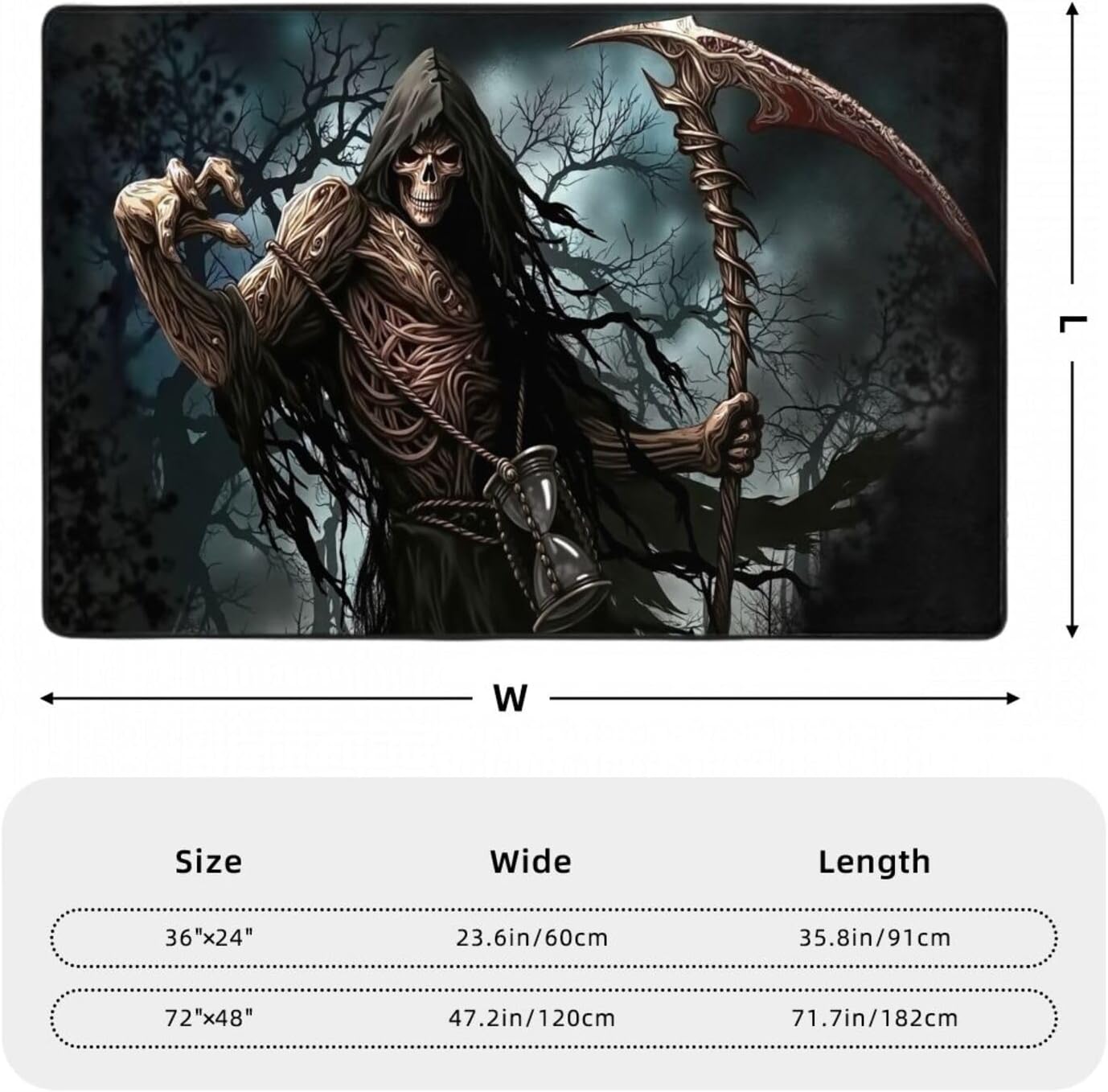 Grim Reaper Fantasy Area Rug Washable Outdoor Rugs Anti-Slip Soft Extra Thick Front Door Carpet Entryway Indoor Door Mat for Patio Farmhouse Kitchen Foyer 3'x 2'