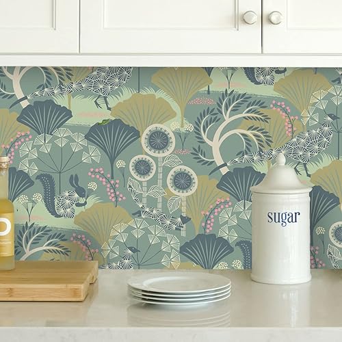 Miniatura 2 de Wudnaye Papel tapiz floral para despegar y pegar, papel de contacto vintage para gabinetes, 17.7 x 196.8 pulgadas, papel tapiz autoadhesivo verde,