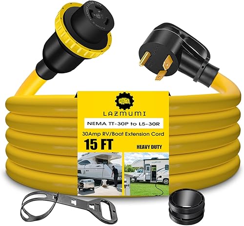 Miniatura 8 de Cable de extensión de alimentación RV de 30 amperios y 25 pies, bloqueo giratorio, NEMA TT-30P macho a NEMA L5-30R, resistente 3 clavijas de calibre