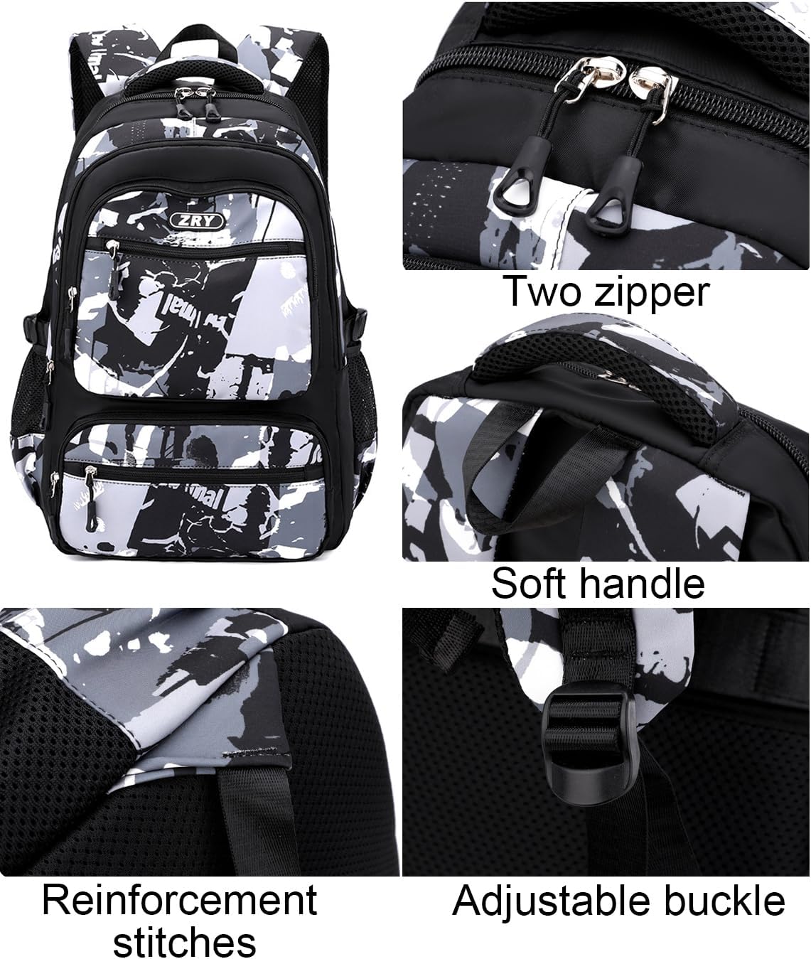 JiaYou Men Teens Middle School Graffiti Backpack High School Laptop Daypack College Bag(Black,45 Liters)
