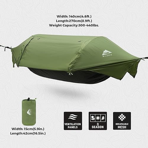 Miniatura 2 de Tienda Hamaca de Camping con Mosquitera y Toldo Impermeable, 3 en 1 Impermeable Ligera Portátil Hamaca para Dormir Anti-Insectos, Equipo de Viaje al