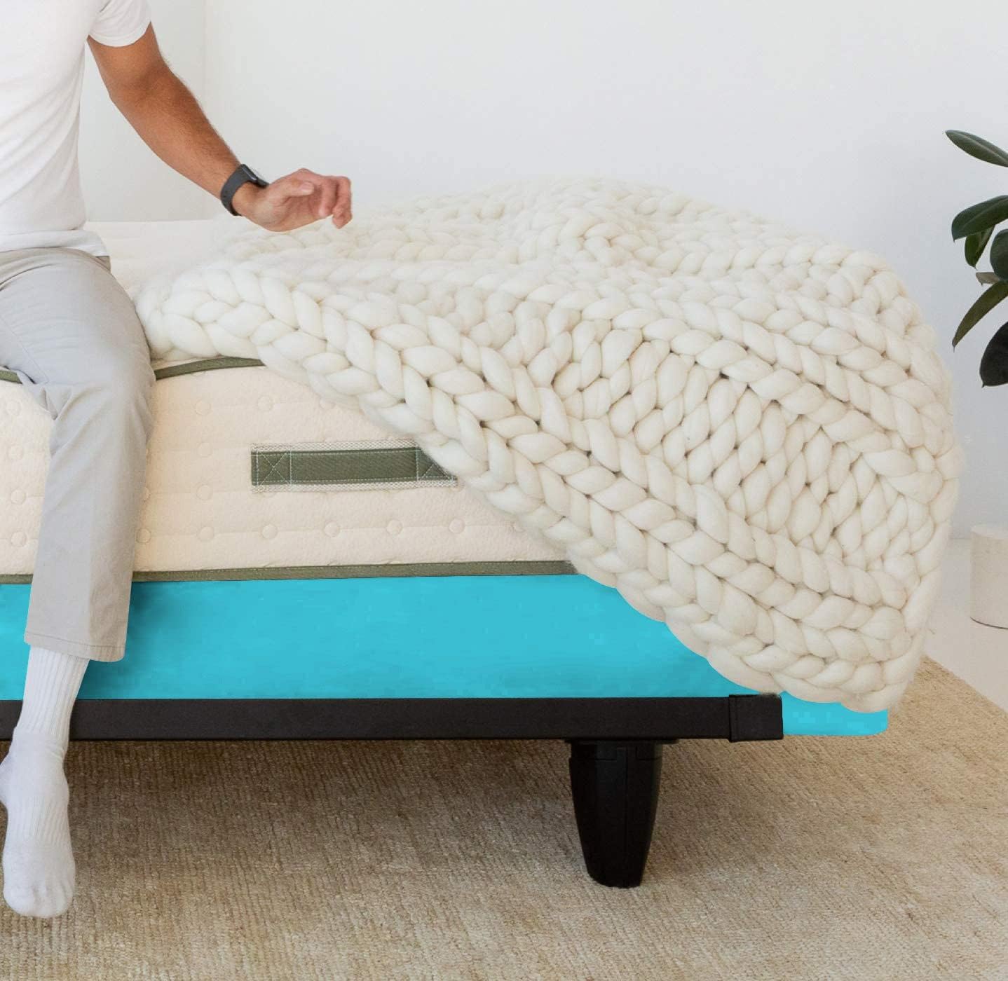 Box Spring Cover Twin Size, 100% Egyptian Cotton Wrap Around 4 Sides Bed Skirt for Hotel & Home, Fits Box Springs up to 20” - Twin, Turquoise Blue