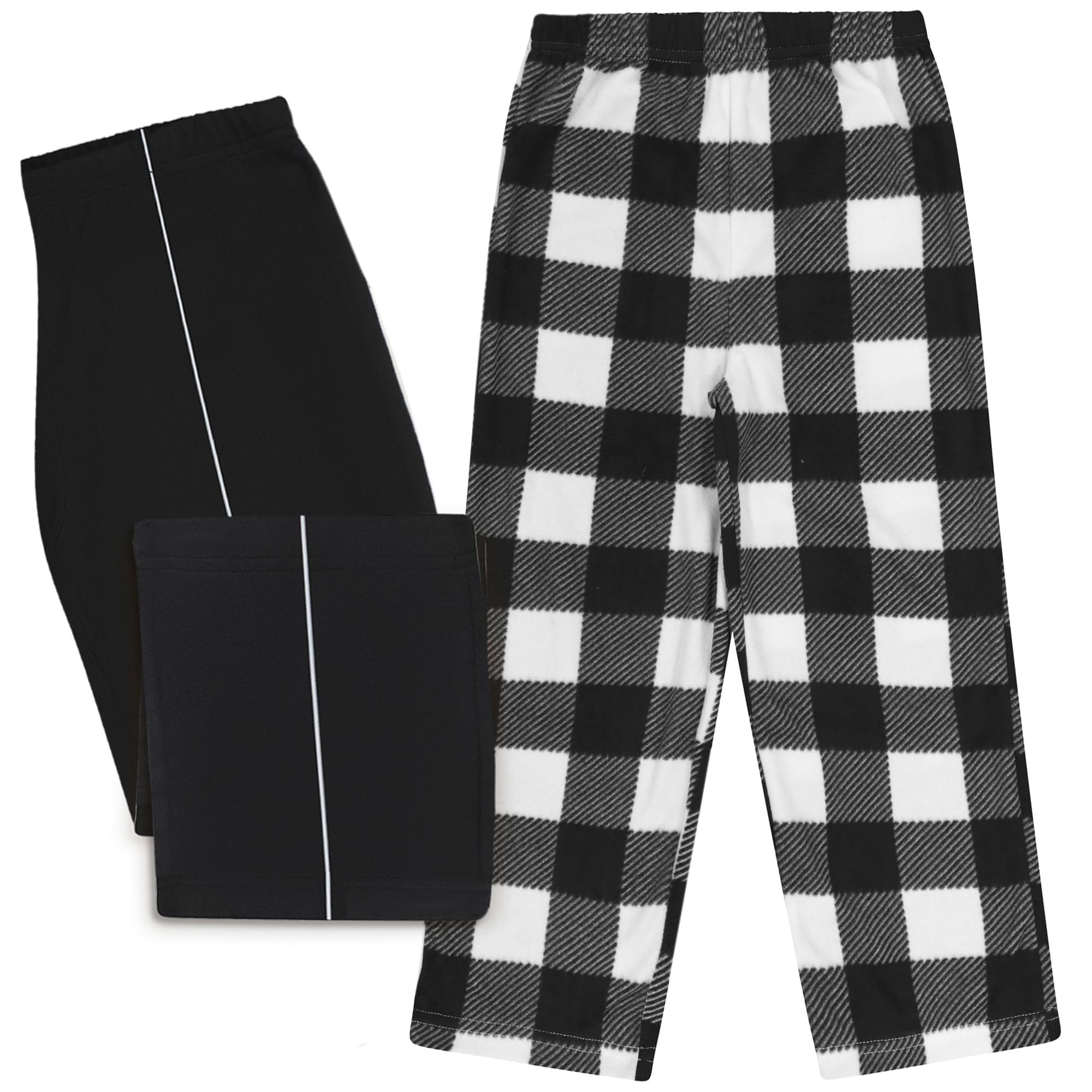 Mad Dog Boys Pajama Pants - Soft Fleece PJ Bottoms for Kids - Buffalo Plaid Lounge Pants, Warm & Comfy Microfleece 2PK Set