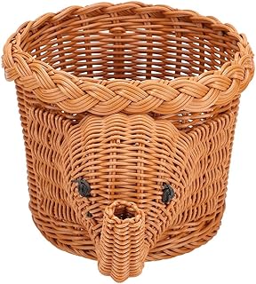 Wicker Bread Baskets, Elephant Shape Rattan Handmade Wicker Basket, Cartoon Elephant Shape Rattan Basket, Woven Wicker Organizer Fruit Vegetable Storage(Brown Mouth Outer Diameter 20X Height 16CM)