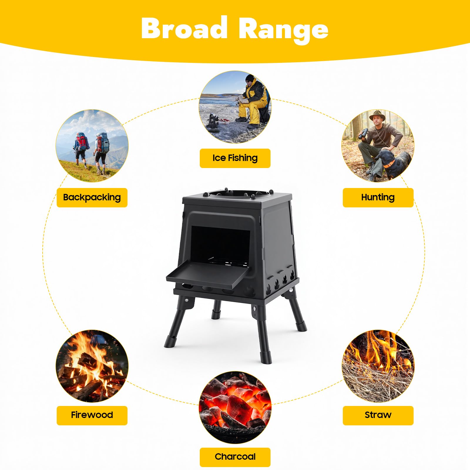 Estufa de leña portátil para tienda de campaña, estufa de camping multifunción con 16 ventilaciones, ultraligera, calefacción y cocina al aire libre, estufa compacta perfecta para senderismo picnic 3
