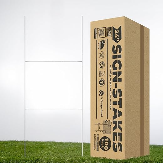 VIBE INK 100pc 10x24 (US Standard Size) Step-Stakes Heavy Duty Steel H-Stakes H Frame Wire Stakes Yard Sign Stake Use with 4mm Corrugated Signs (100, 24" Tall)