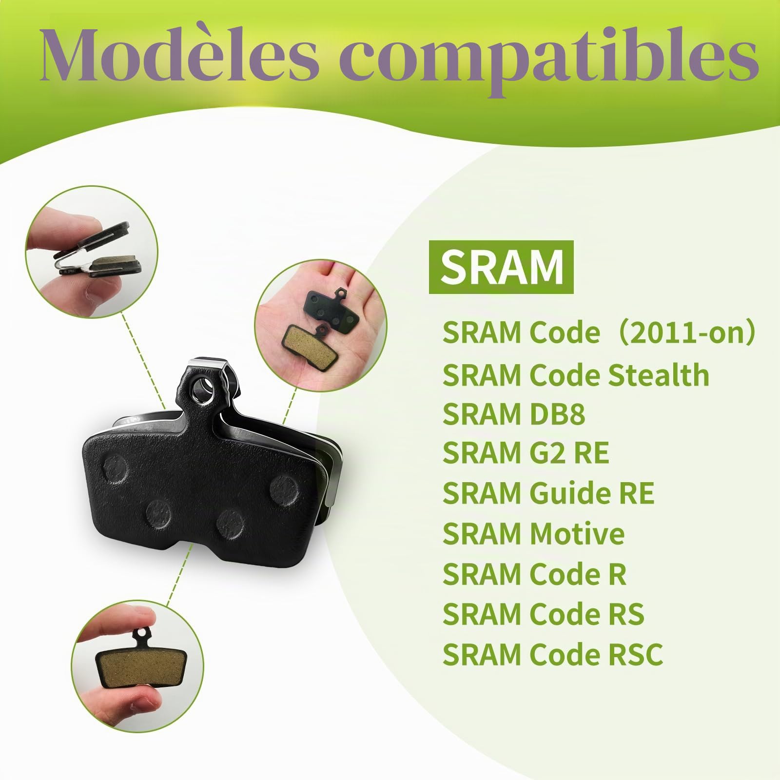 pour SRAM DB8 Plaquettes de frein Frein à disque - Plaquettes de frein pour vélo pour SRAM Code R, Guide RE, G2 RE Plaquettes de frein pour vélo avec plaque d'ajustement, Montage simple, Robuste