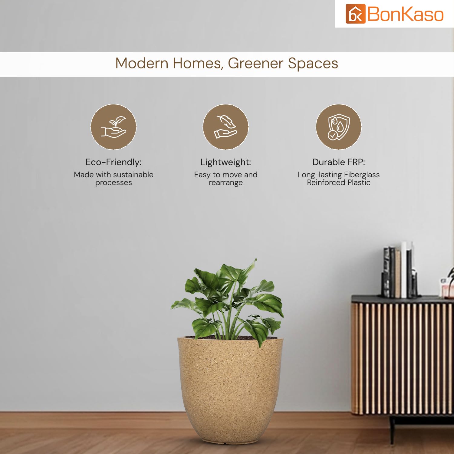 BonKaso 10 inch Beige Marble Finish Pot – Tall, Durable & Lightweight Polymer Jaguar Round Planter for Indoor & Outdoor Use: Home, Office, Garden & Balcony (Gamla/Gamale) - Image 5 thumbnail