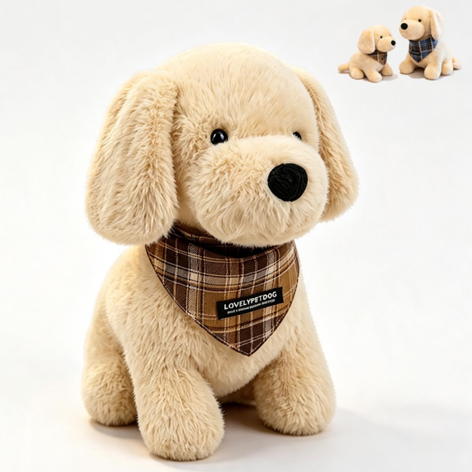 champracer Kuscheltier Hund,Niedliches Hunde Plüschtiermit Schal, für Wohnzimmer,für Zimmerdekoration & Geschenk für Kinder (50cm,Brauner Schal)