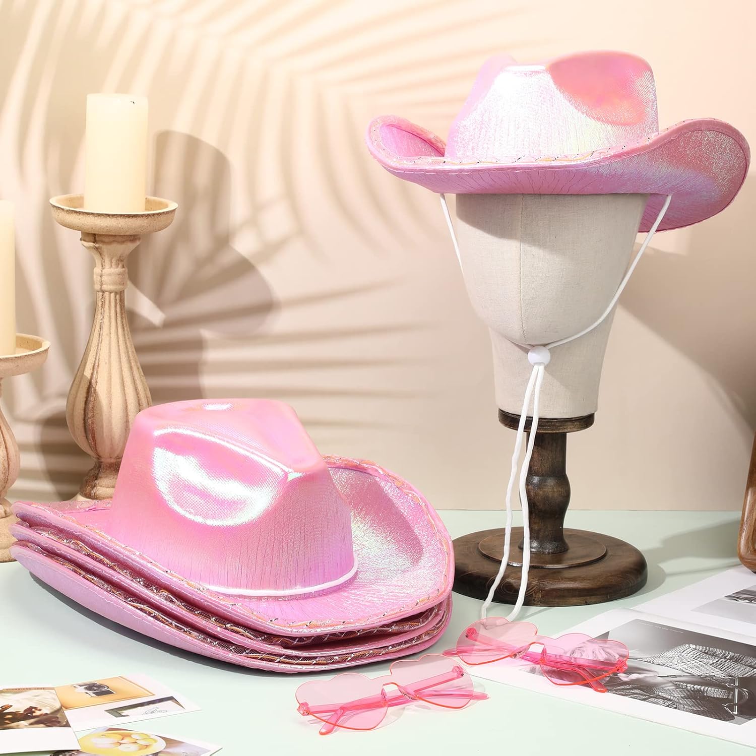 Zhanmai 8 Pieces Cowboy Hat LED Light Up Hat and Heart Sunglasses Sparkly Space for Cowgirl Women Halloween Costume - Image 7