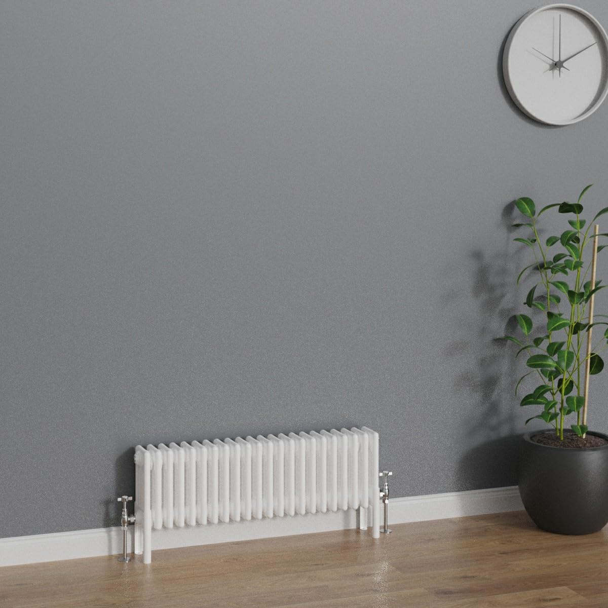 WarmeHaus Traditional Radiator 300x1010mm White Horizontal 4 Column Cast Iron Radiators Heater Central Heating