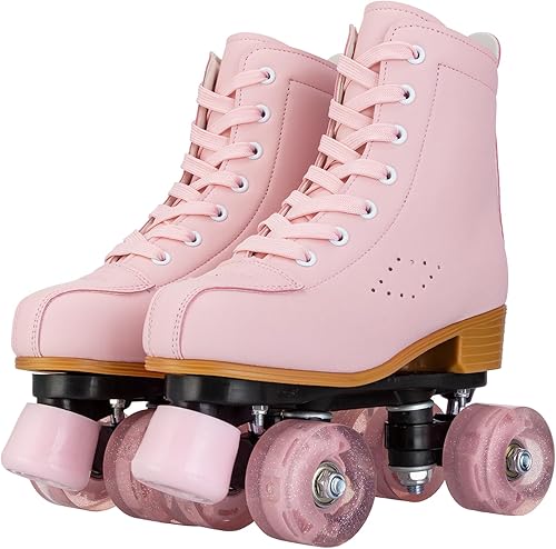 Miniatura 7 de YYW Patines de piel sintética de alta calidad para mujer, patines Derby para exteriores, unisex, principiantes, con ruedas iluminadas