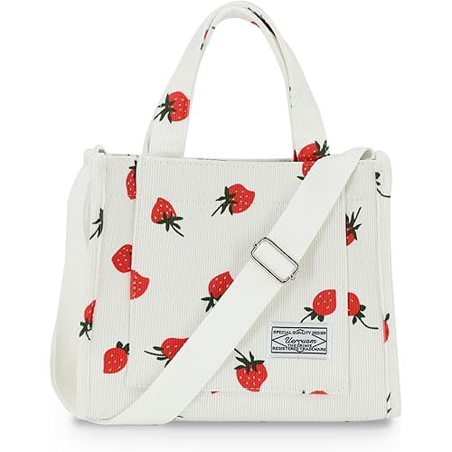 UERRUAM Tote Bag for Women with Compartments,Large Corduroy Tote for Work Travel College Book Bag Hard Bottom Crossbody Bag