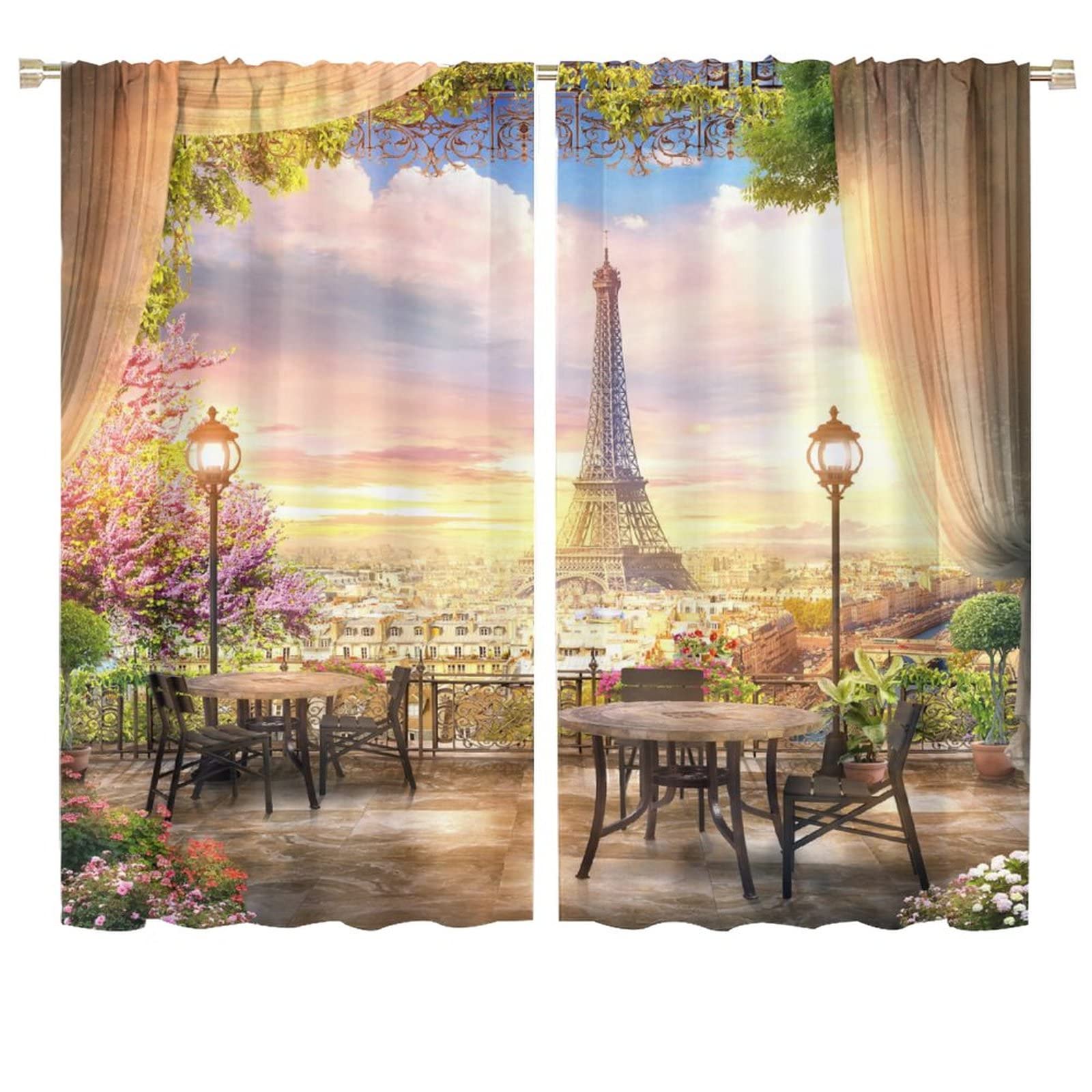 JESTRONRY France Paris Eiffel Tower Curtains,Romantic Travel Cityscape Style Blackout Rod Pocket Window Drapes 2 Panel Set for Living Room Bedroom Kitchen Cafe W72xL63in