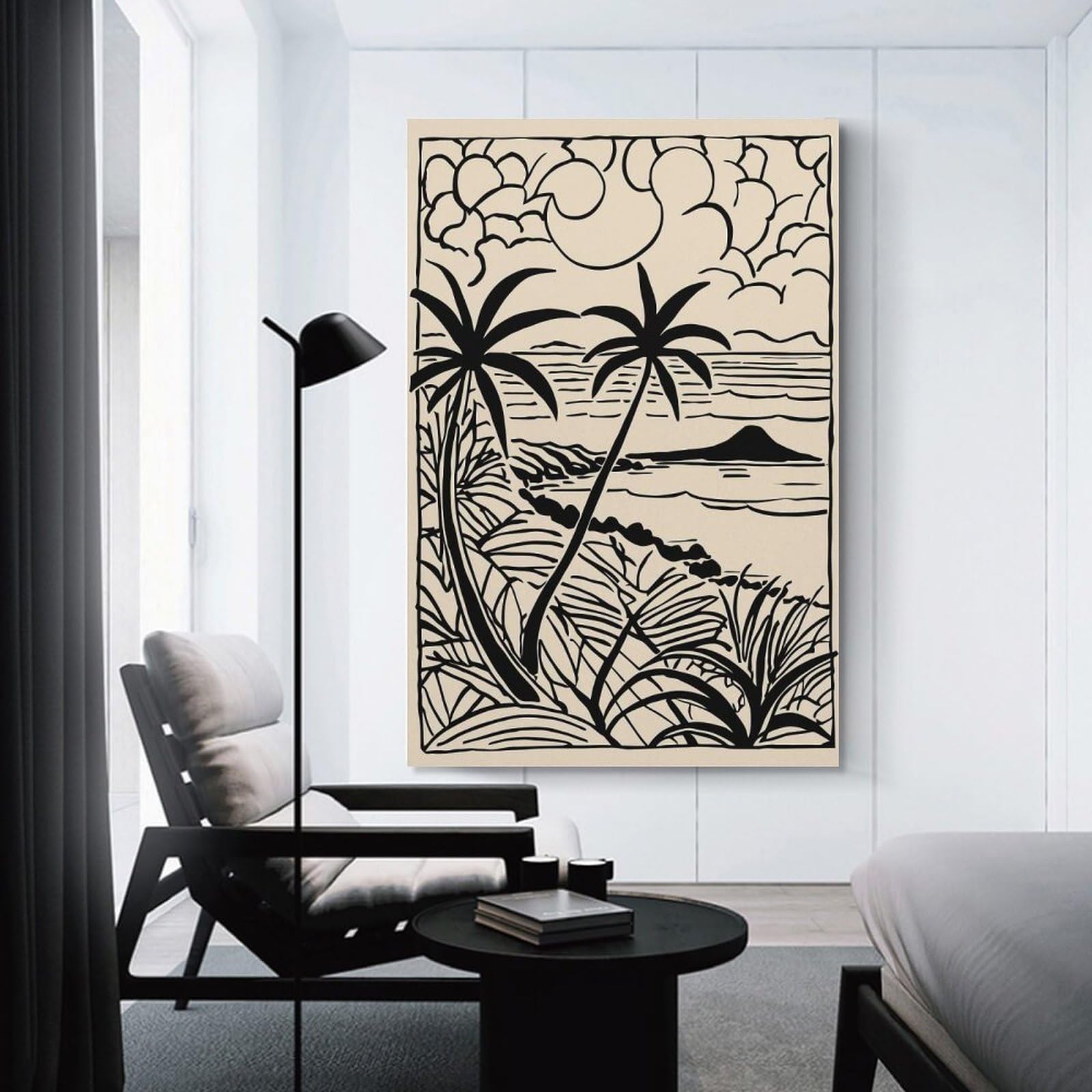Junmoney Tropical Island Scene with Palm Trees Wall Picture Print 12x18inch(30x45cm), for Picture Wall Styling in Lounge Or Bedroom, Ideal for Building A Coordinated Art Wall
