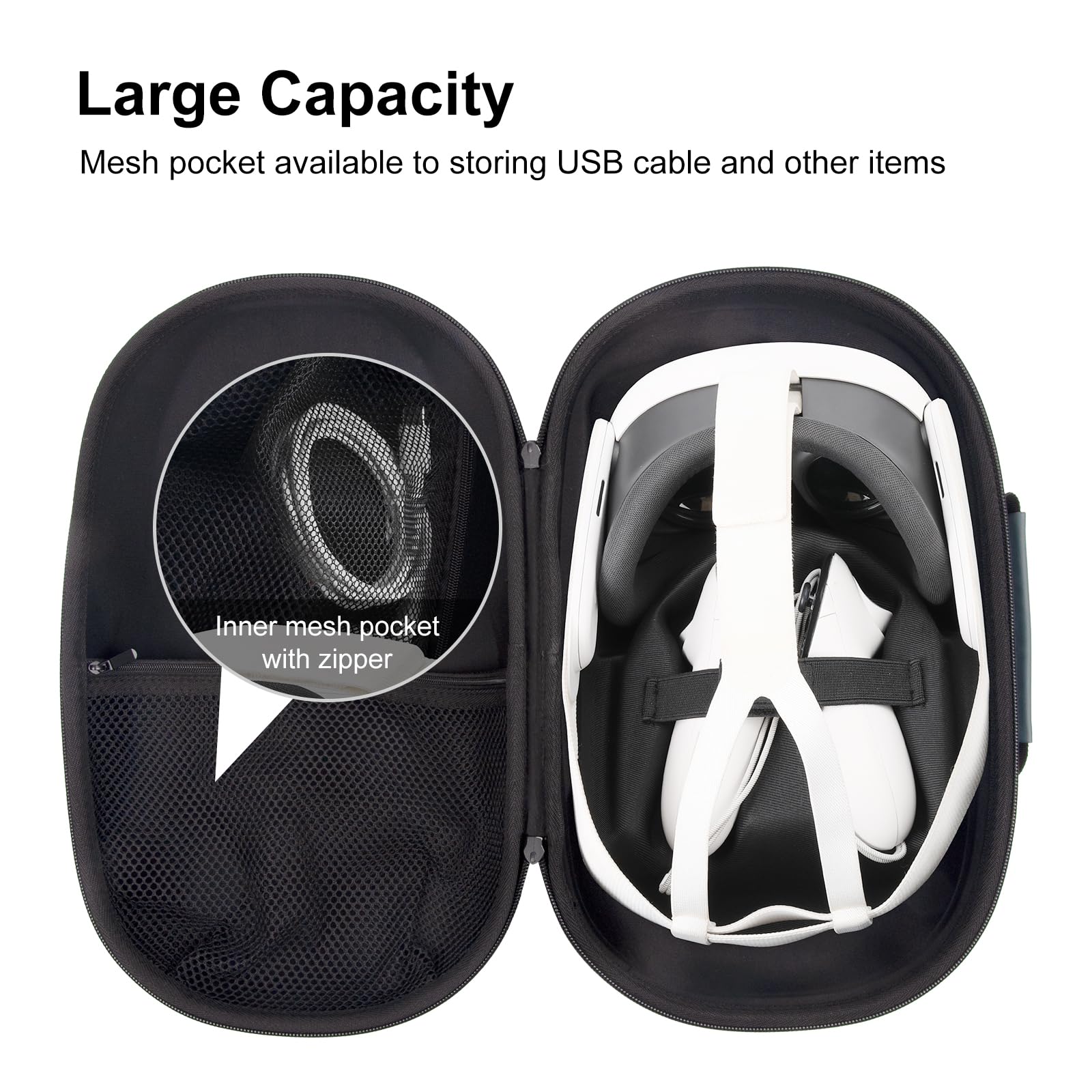 Custodia per cuffie VR e controller da gioco, custodia personalizzata, impermeabile, antiurto, borsa portatile con tasca in rete per accessori, grigio