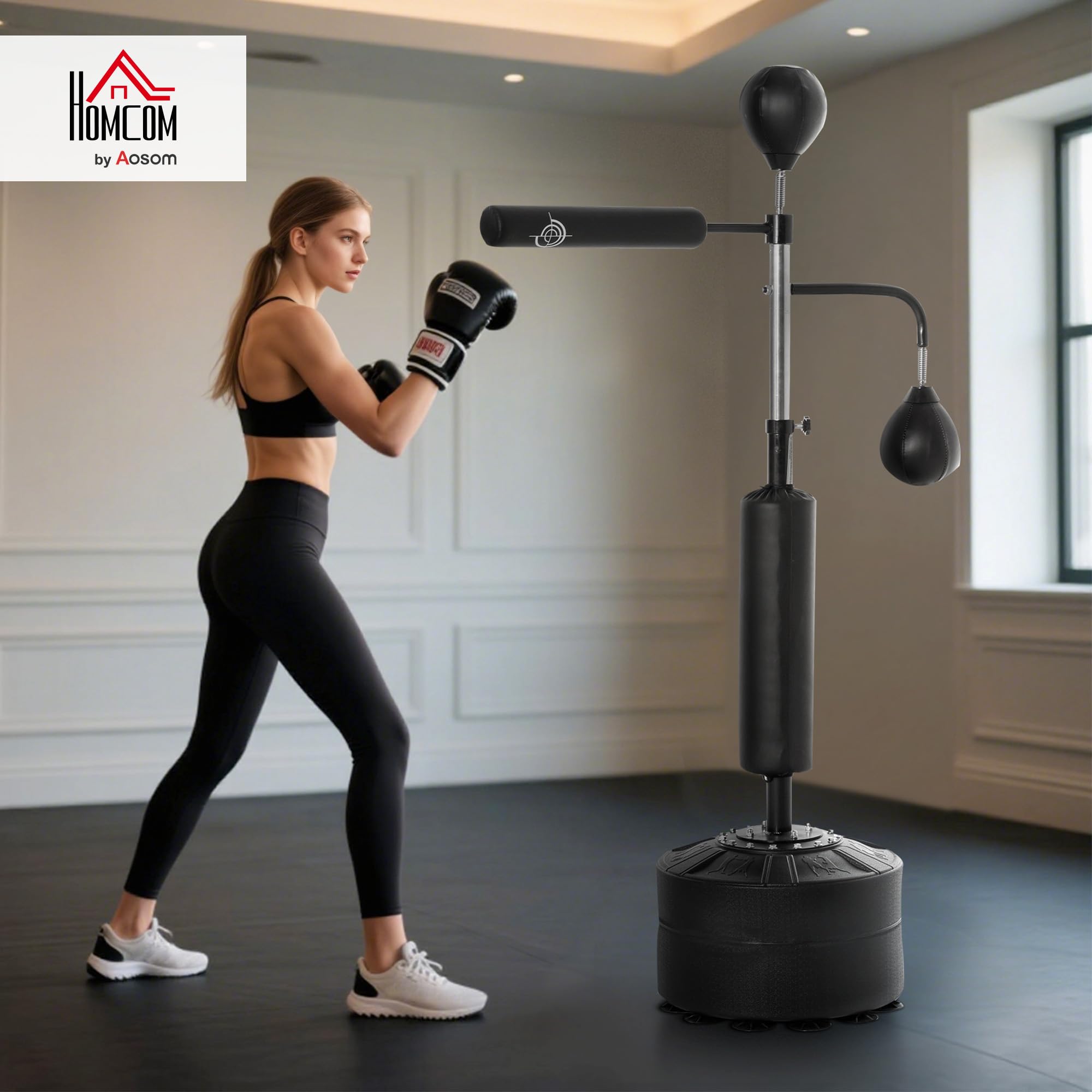 HOMCOM 4-in-1 Boxsack freistehend höhenverstellbar 160-230 cm Standboxsack mit 2 Speedbälle, 360° Reflexstange Punchingball Set Kickboxsack für Erwachsene und Jugendliche MMA Box Training