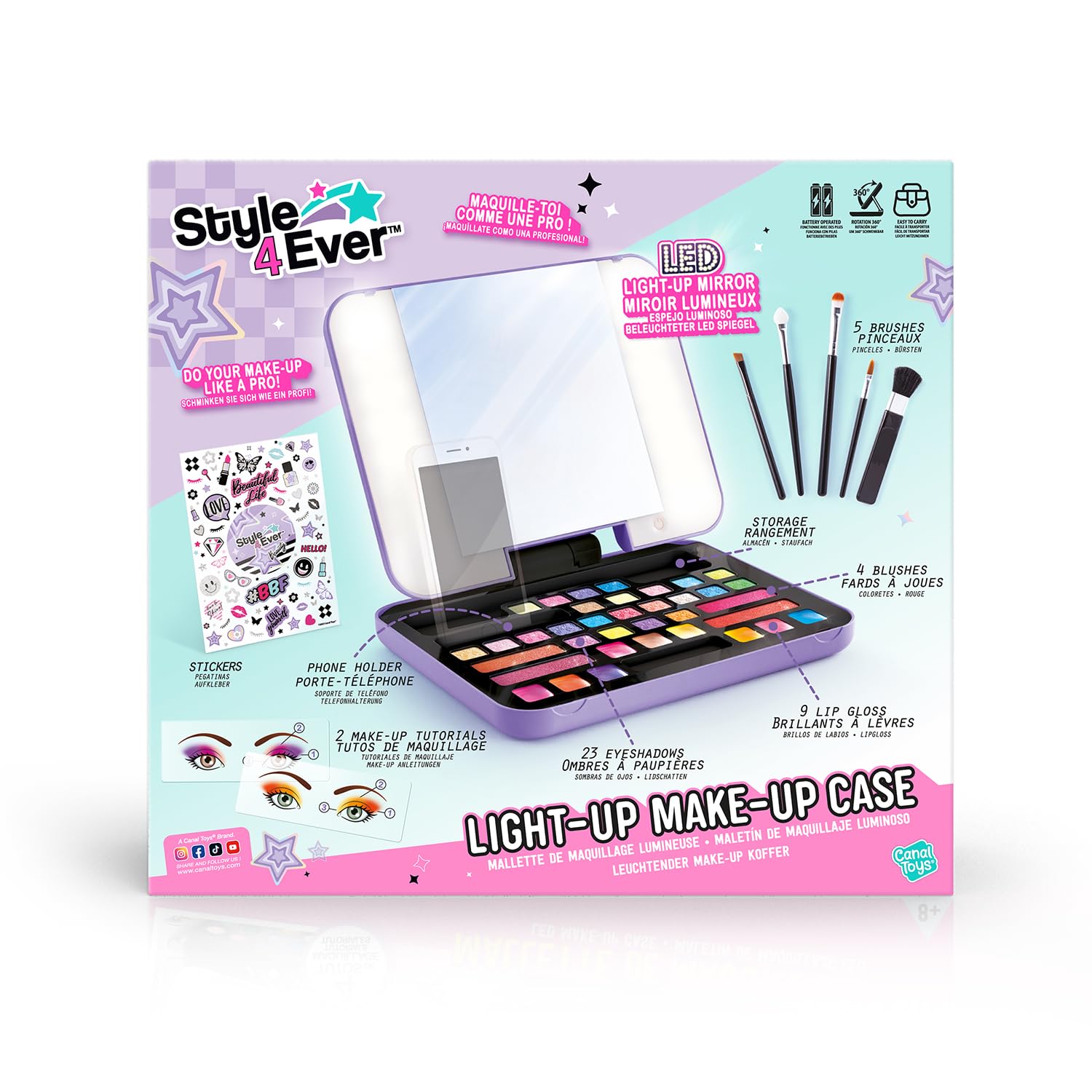 Canal Toys Make Up Style 4 Ever-Mallette Miroir LED Lumineux, Maquillage, pinceaux et Porte-téléphone-dès 8 Ans-OFG 247, Multicolore