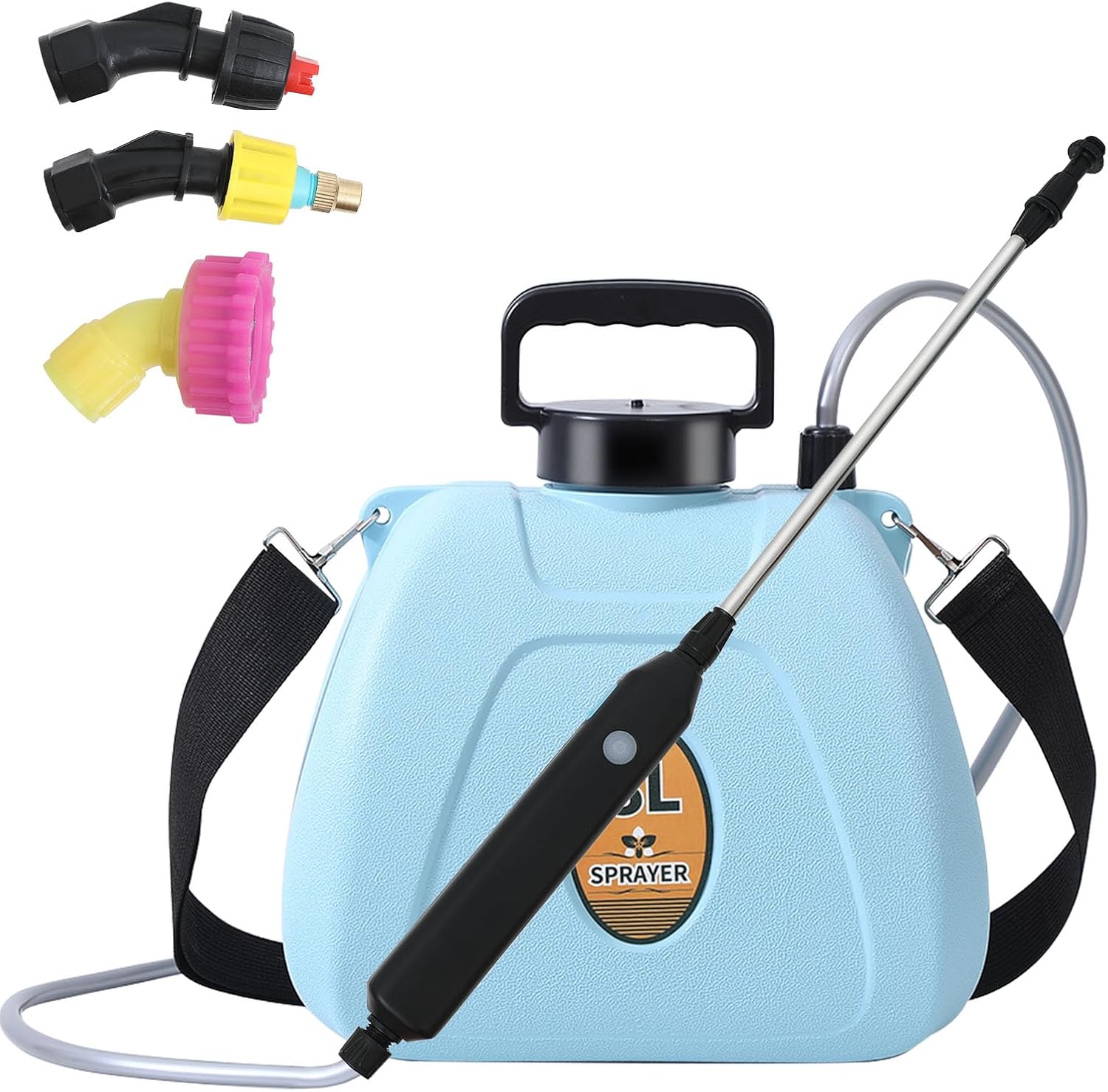 Battery Powered Sprayer 2 Gallon, Electric Garden Sprayer with 3 Copper Nozzles, 4 Spray Modes, Type-C Rechargeable, 30-60cm Retractable Wand, Shoulder Strap for Lawn & Garden